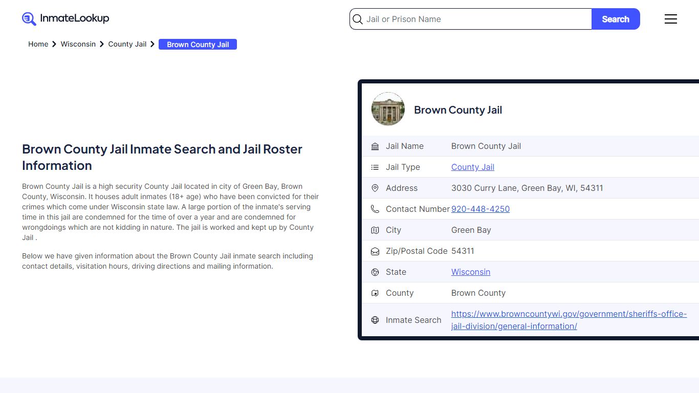 Brown County Jail Inmate Search - Green Bay Wisconsin - Inmate Lookup